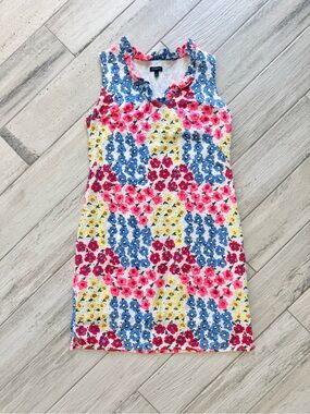 Talbots Vibrant Floral Sleeveless Shift Dress with Ruffle Neck - size 8
